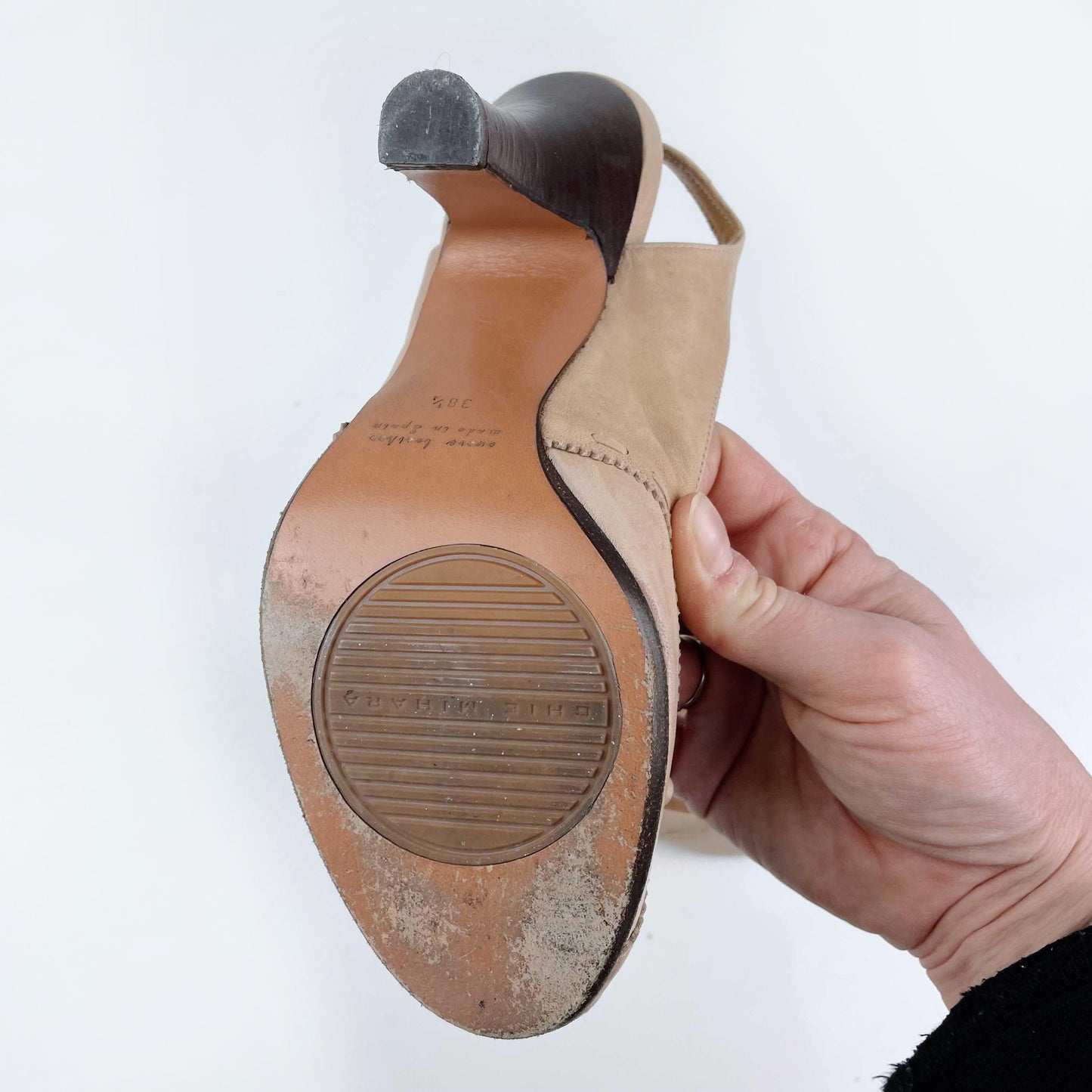 chie mihara cream leather peep toe slingback heels - size 38.5