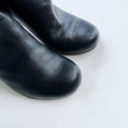 chloe prince mid-calf harness heeled leather boots