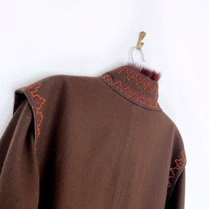 vintage 70s chloé boho wool + fox fur embroidered jacket