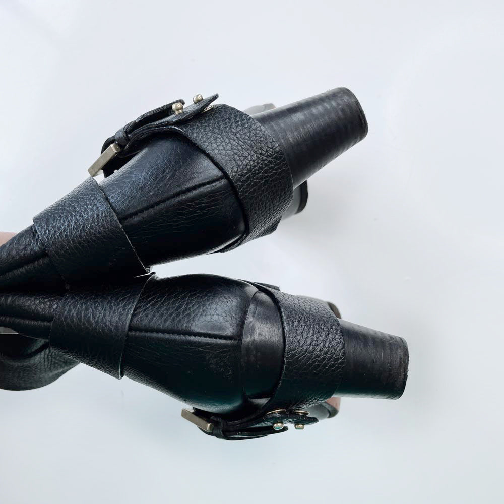 chloe prince mid-calf harness heeled leather boots