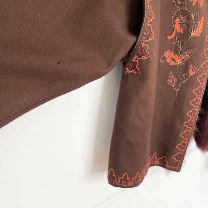 vintage 70s chloé boho wool + fox fur embroidered jacket