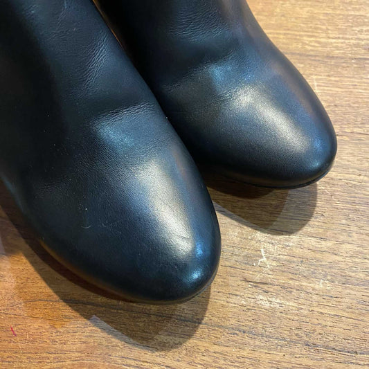 chloe scalloped black leather ankle boot - size 37.5