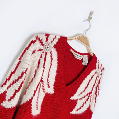 vintage 80s christina grant angora poinsettia sweater