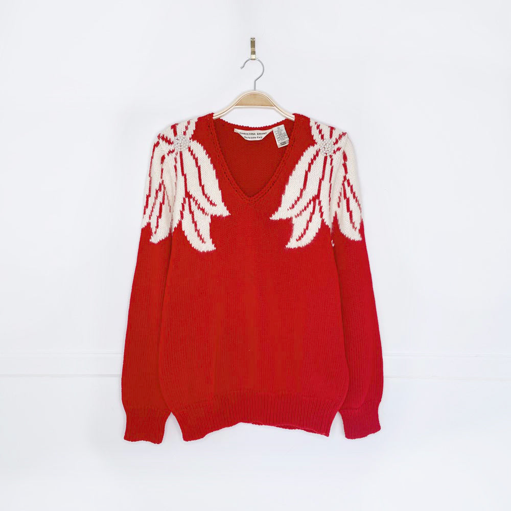 vintage 80s christina grant angora poinsettia sweater