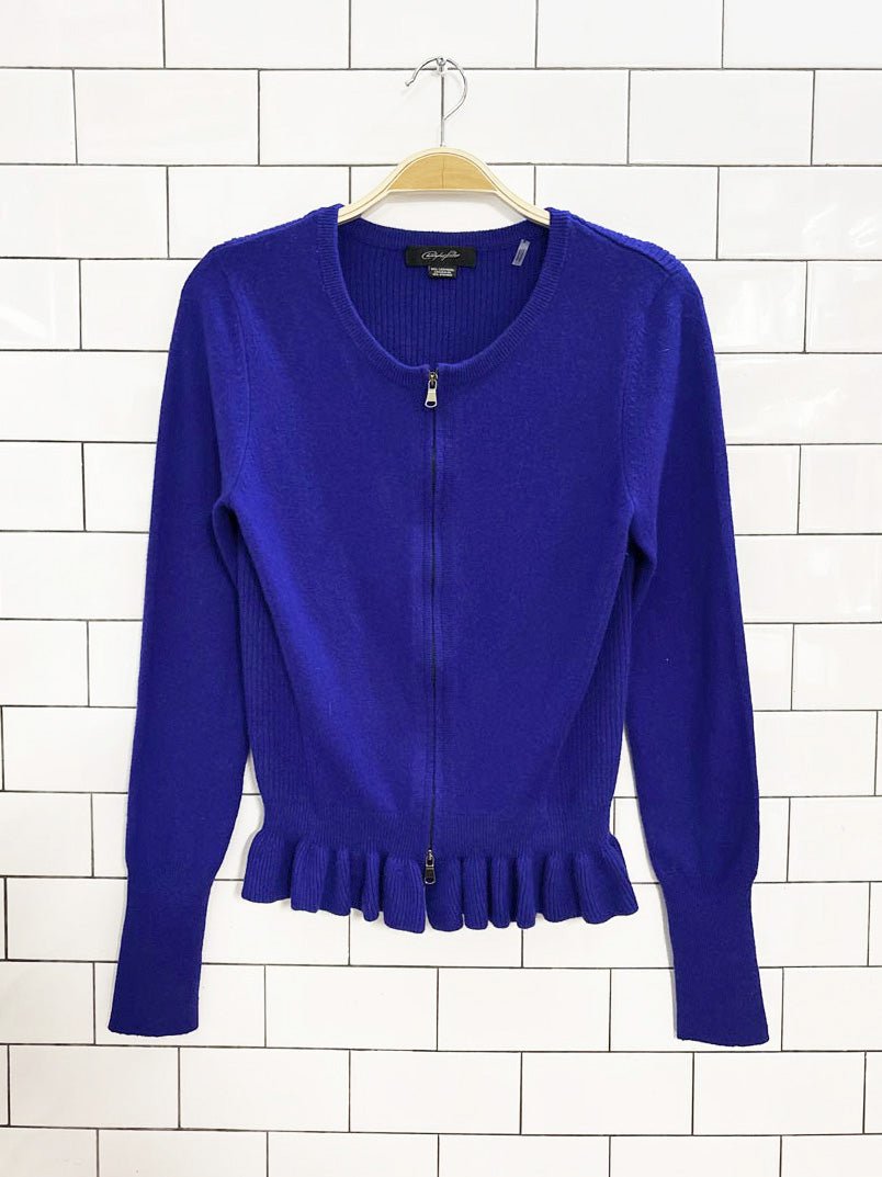 christopher fischer cashmere peplum zip up knit cardigan | black label - good market thrift store