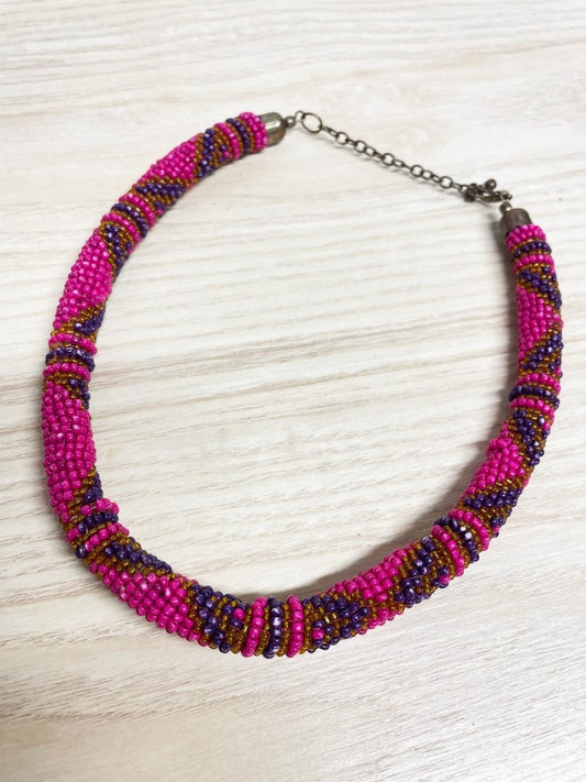 chunky boho beaded collar necklace - good market thrift store