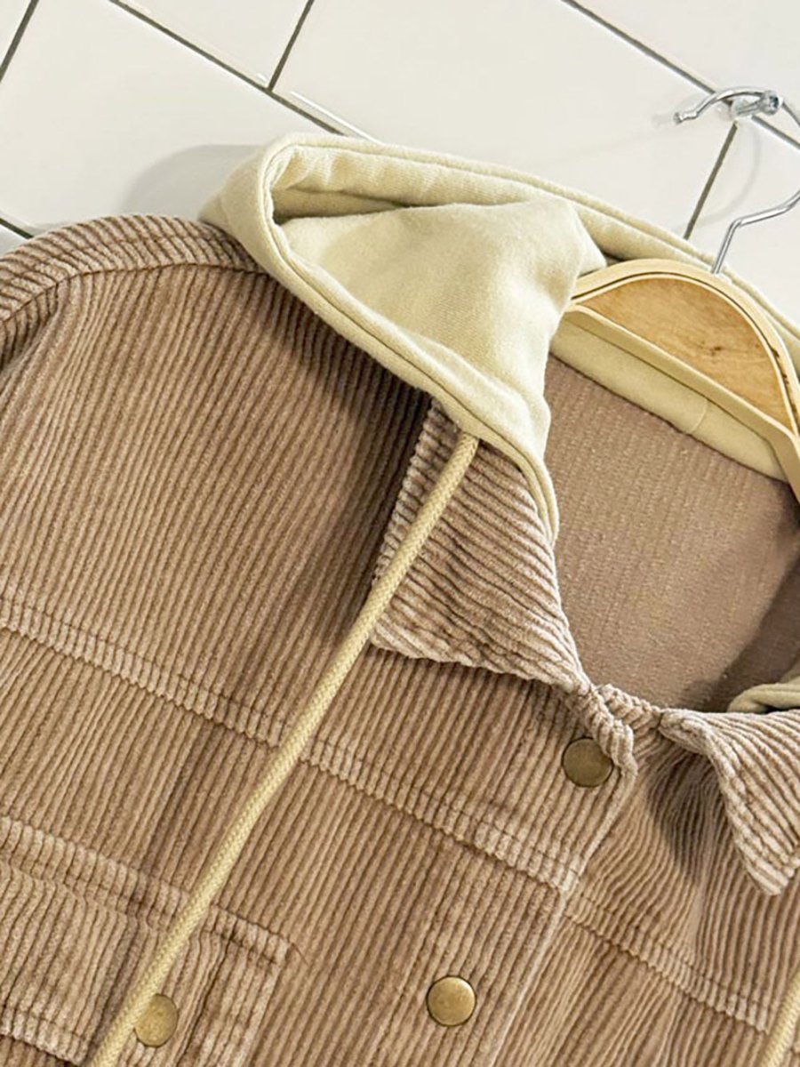 chunky cord raw hem hooded shirt jacket - good market thrift store