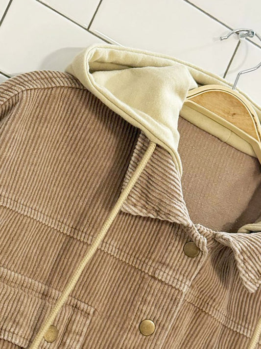 chunky cord raw hem hooded shirt jacket - good market thrift store