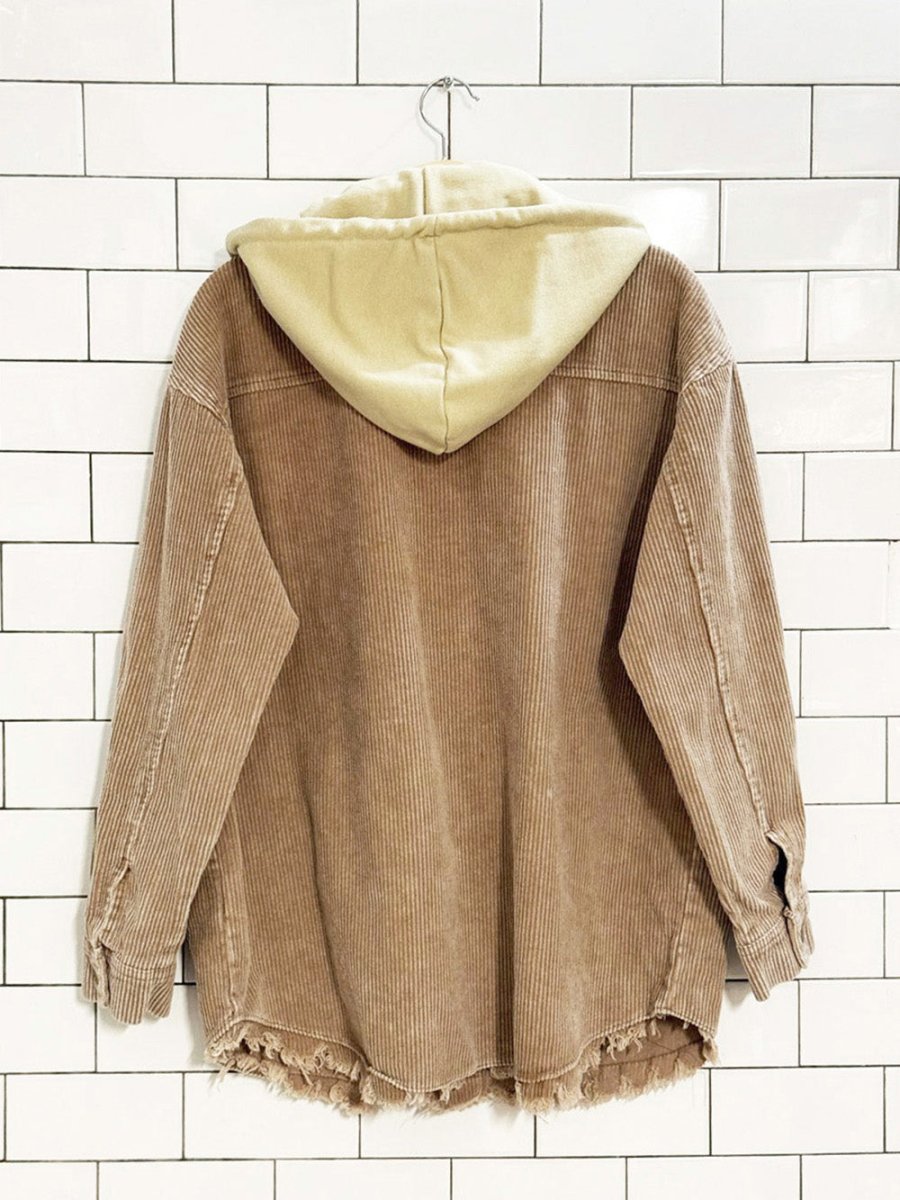 chunky cord raw hem hooded shirt jacket - good market thrift store