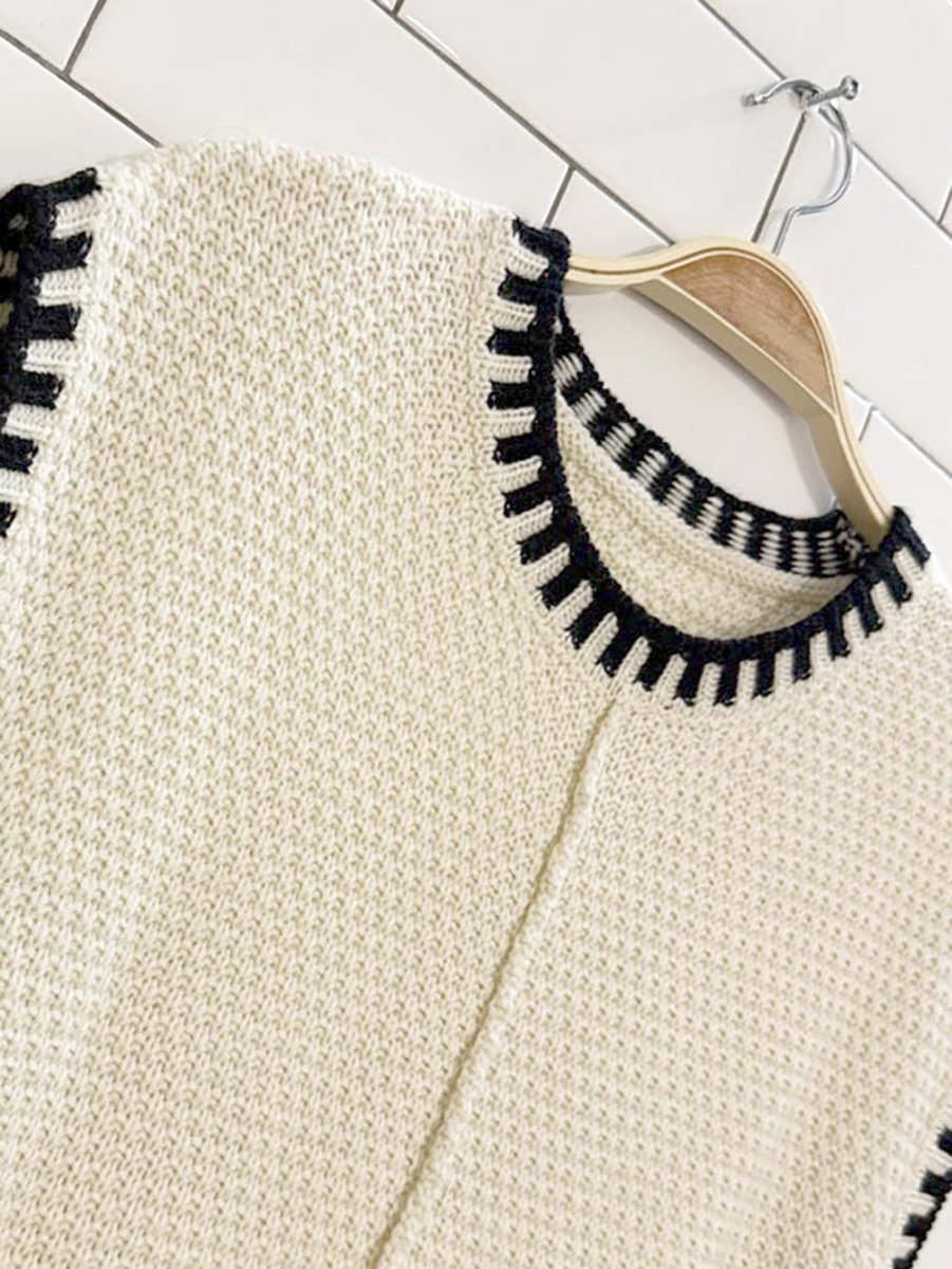 chunky high neck black blanket stitch knit vest - good market thrift store