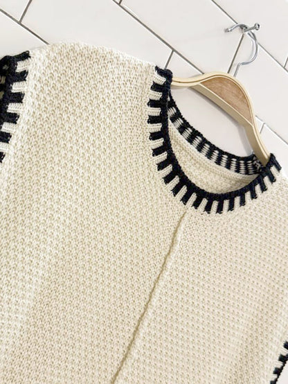 chunky high neck black blanket stitch knit vest - good market thrift store