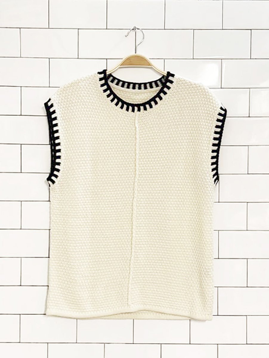 chunky high neck black blanket stitch knit vest - good market thrift store