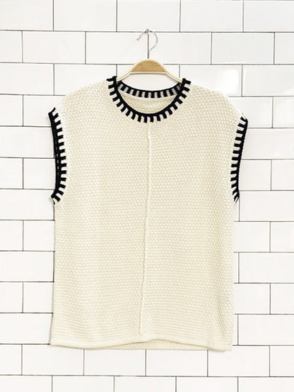 chunky high neck black blanket stitch knit vest - good market thrift store