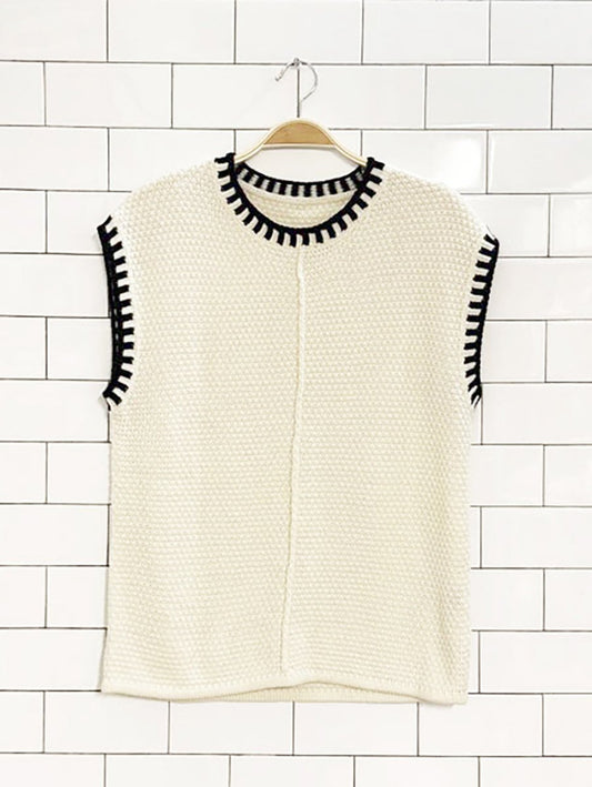 chunky high neck black blanket stitch knit vest - good market thrift store