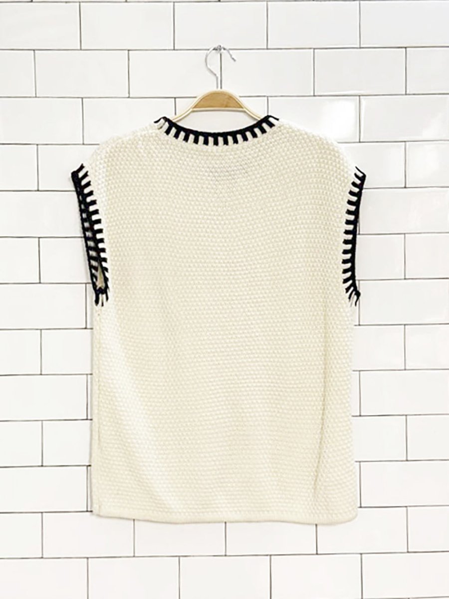 chunky high neck black blanket stitch knit vest - good market thrift store