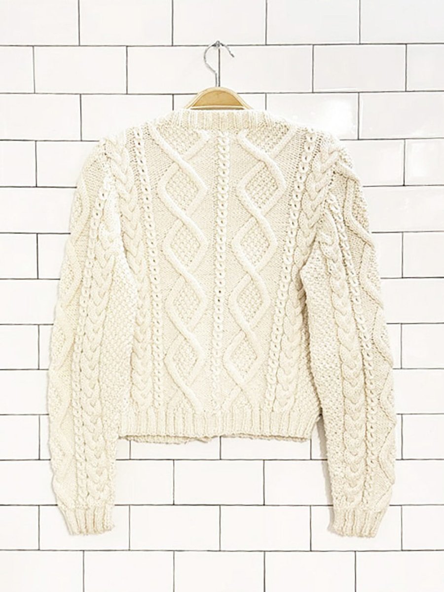 chunky wool cable knit wood button knit cardigan - good market thrift store