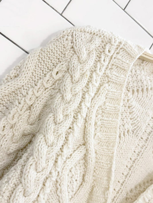 chunky wool cable knit wood button knit cardigan - good market thrift store