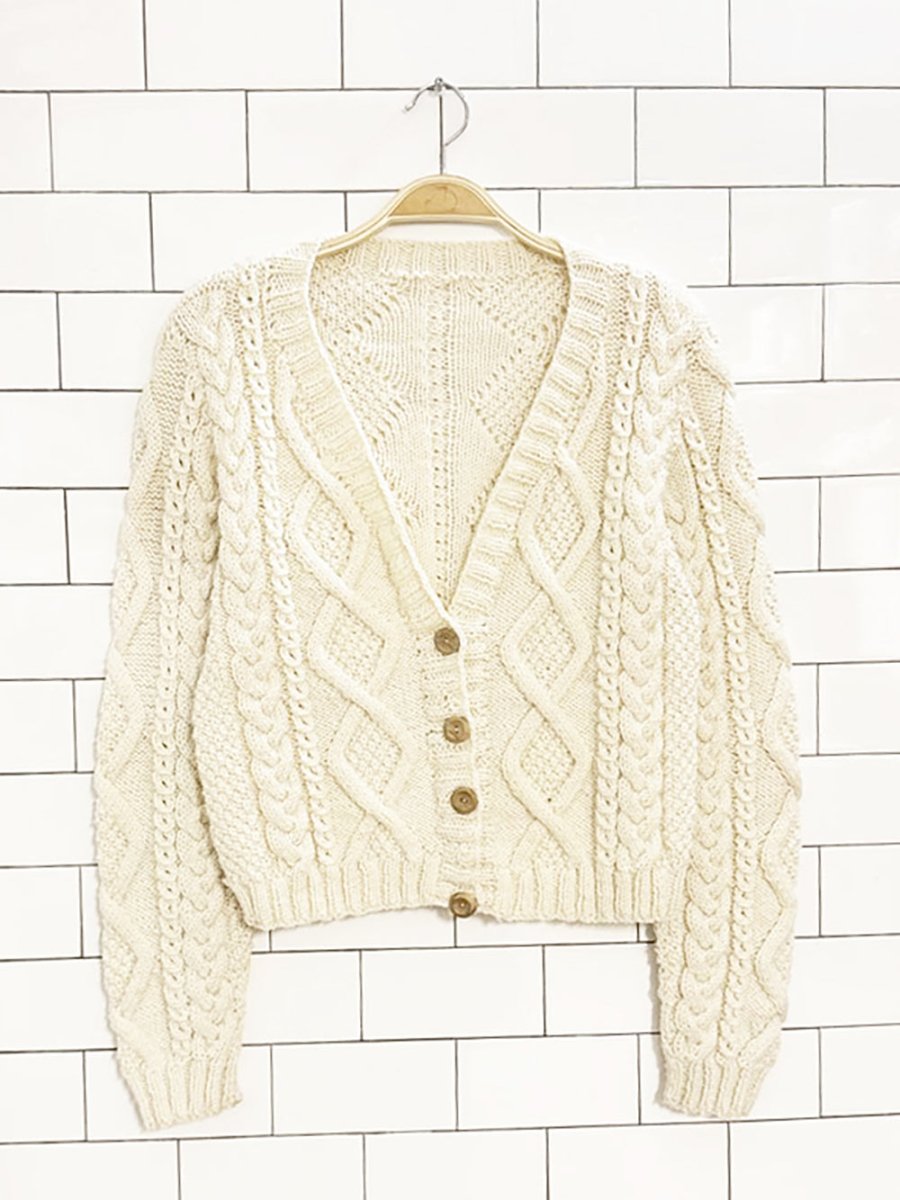 chunky wool cable knit wood button knit cardigan - good market thrift store