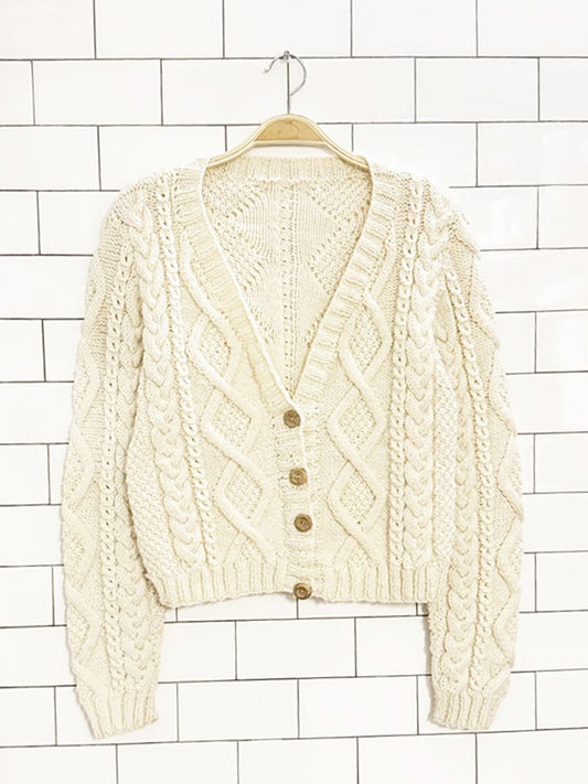 chunky wool cable knit wood button knit cardigan - good market thrift store