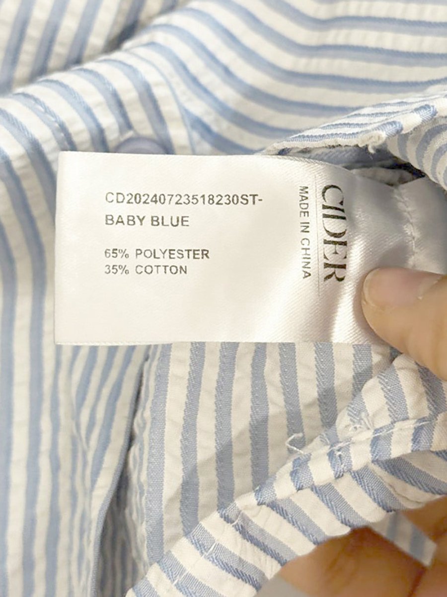 cider seersucker blue strip cropped full button shirt - good market thrift store