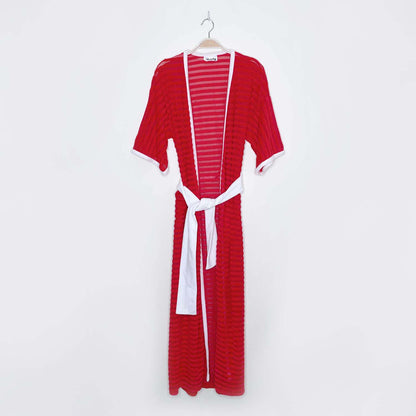 vintage 60s liberty mrs. claus fleece mesh belted robe - one size