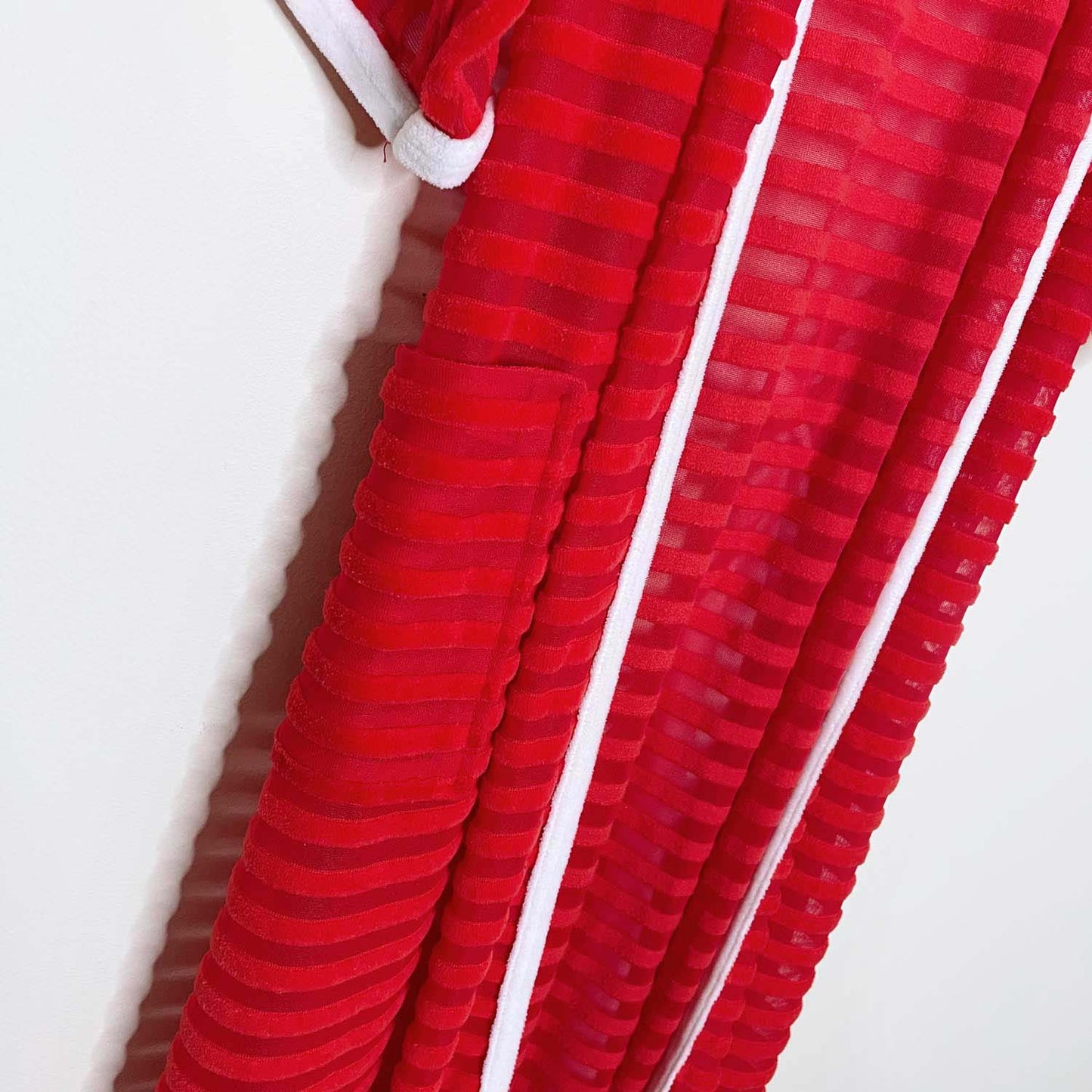 vintage 60s liberty mrs. claus fleece mesh belted robe - one size