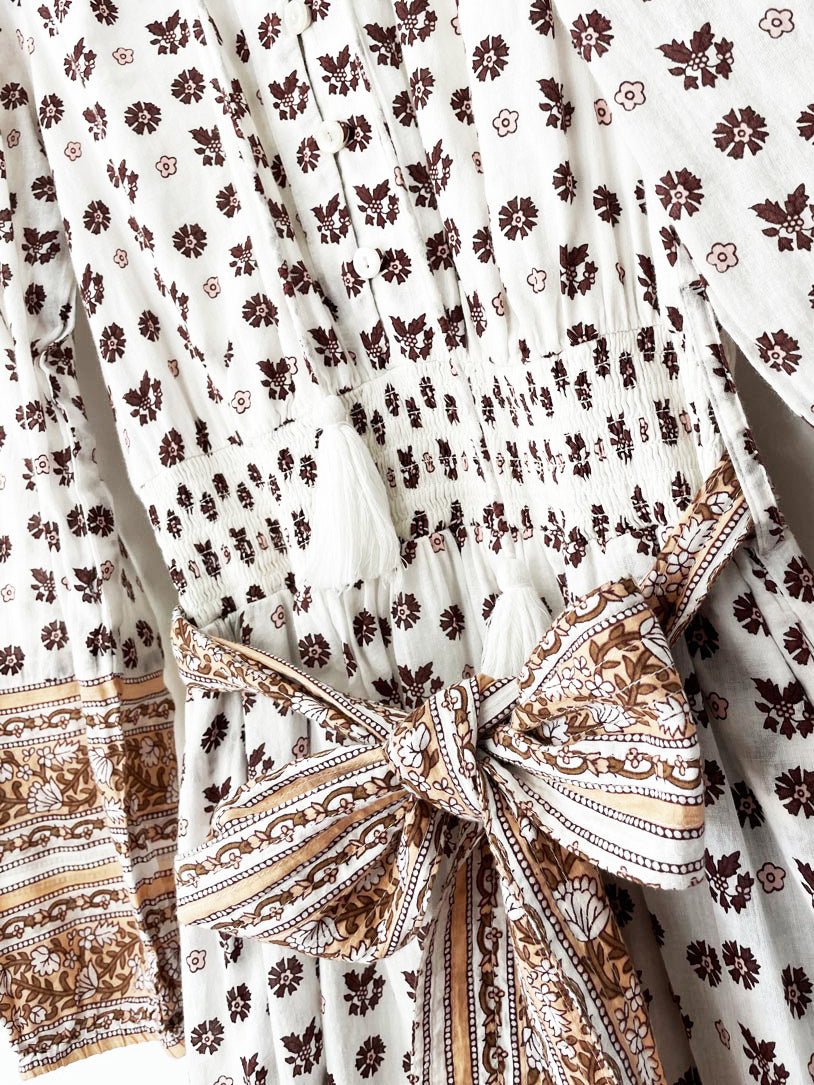 cleobella blakely boho half button tiered belted midi dress - good market thrift store