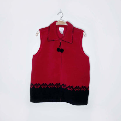 vintage cleo fleece snowflake blanket stitch vest - size small