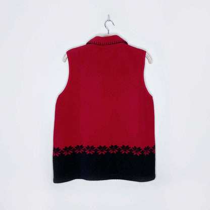 vintage cleo fleece snowflake blanket stitch vest - size small