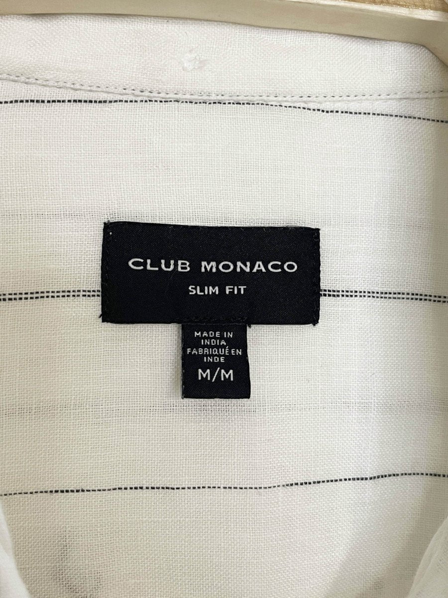 club monaco 100% linen pinstripe boxy crop shirt | made in India - good market thrift store