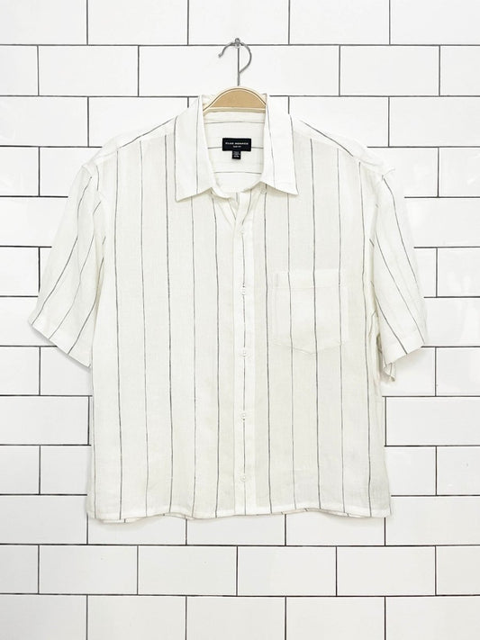 club monaco 100% linen pinstripe boxy crop shirt | made in India - good market thrift store