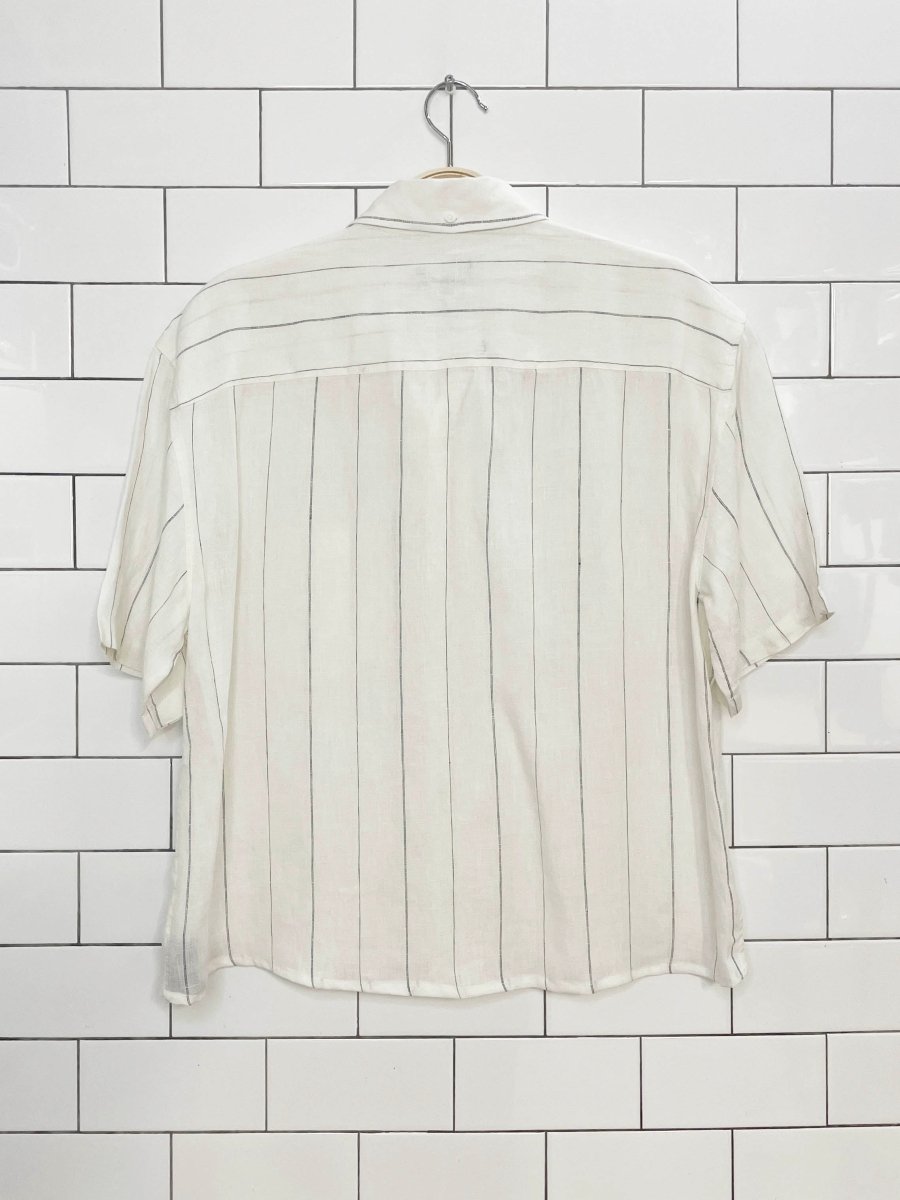 club monaco 100% linen pinstripe boxy crop shirt | made in India - good market thrift store