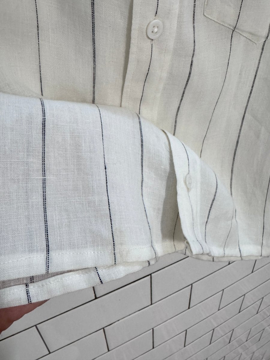 club monaco 100% linen pinstripe boxy crop shirt | made in India - good market thrift store
