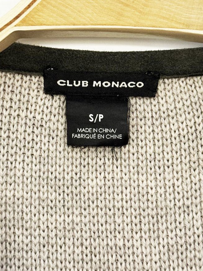club monaco 100% wool suede detail full zip knit cardigan - good market thrift store