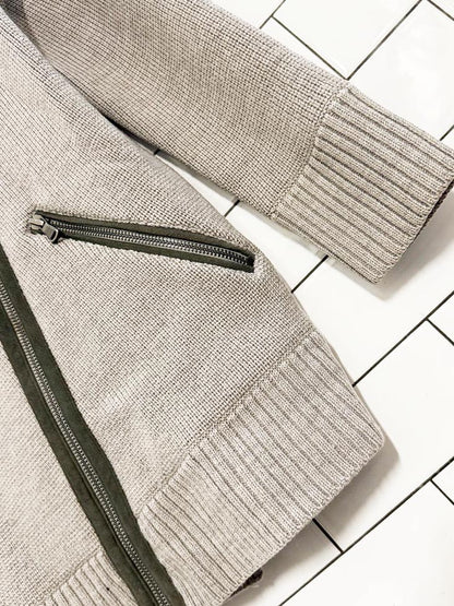 club monaco 100% wool suede detail full zip knit cardigan - good market thrift store