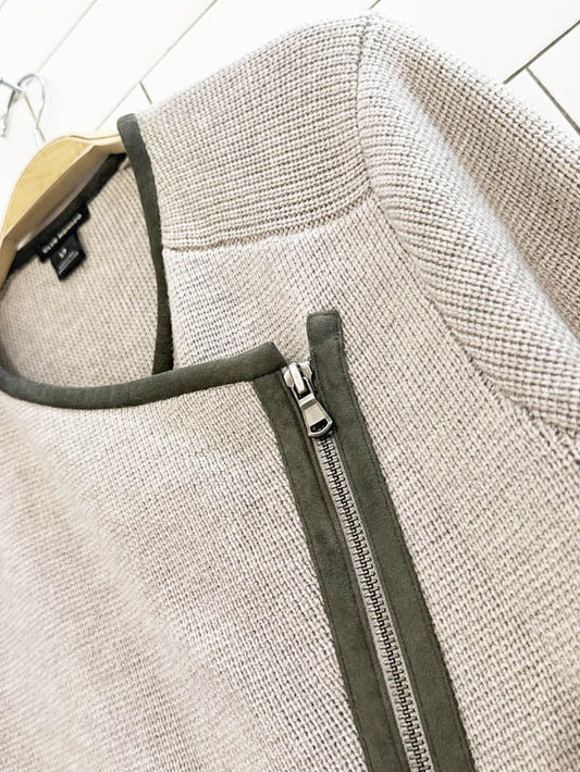 club monaco 100% wool suede detail full zip knit cardigan - good market thrift store