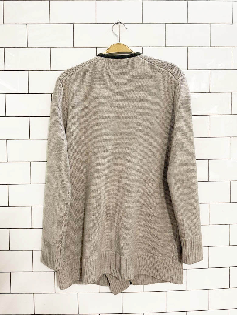 club monaco 100% wool suede detail full zip knit cardigan - good market thrift store