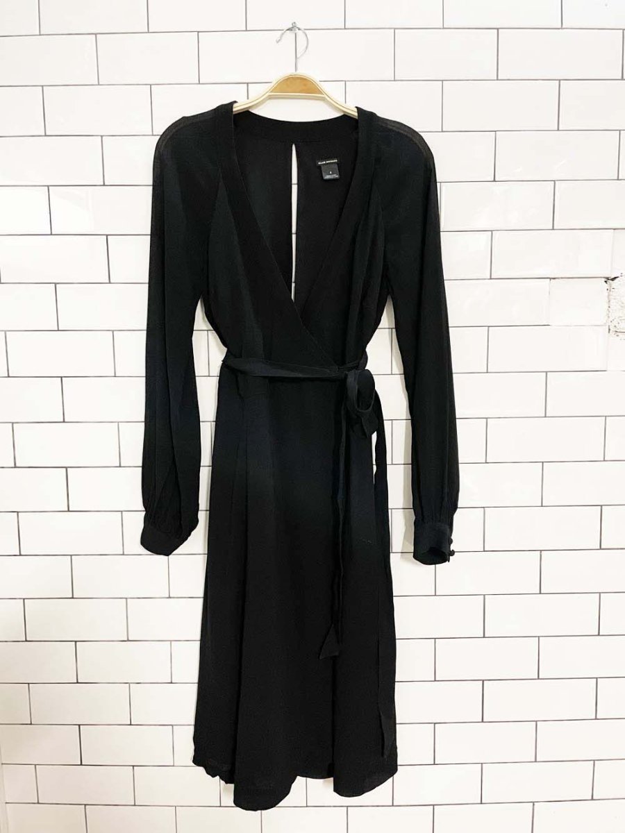 club monaco chiffon wrap long sleeve midi dress - good market thrift store
