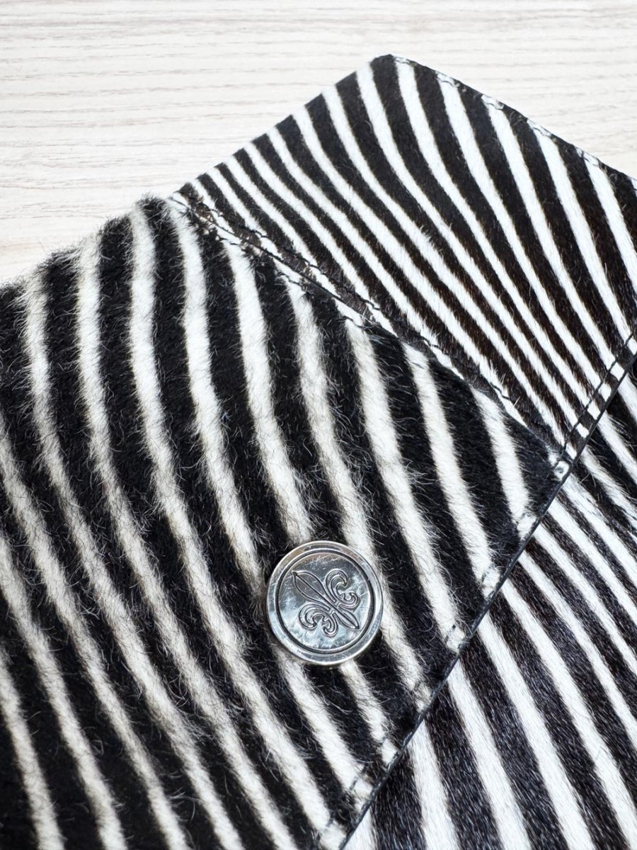 club monaco jessie zebra pony hair leather clutch - good market thrift store