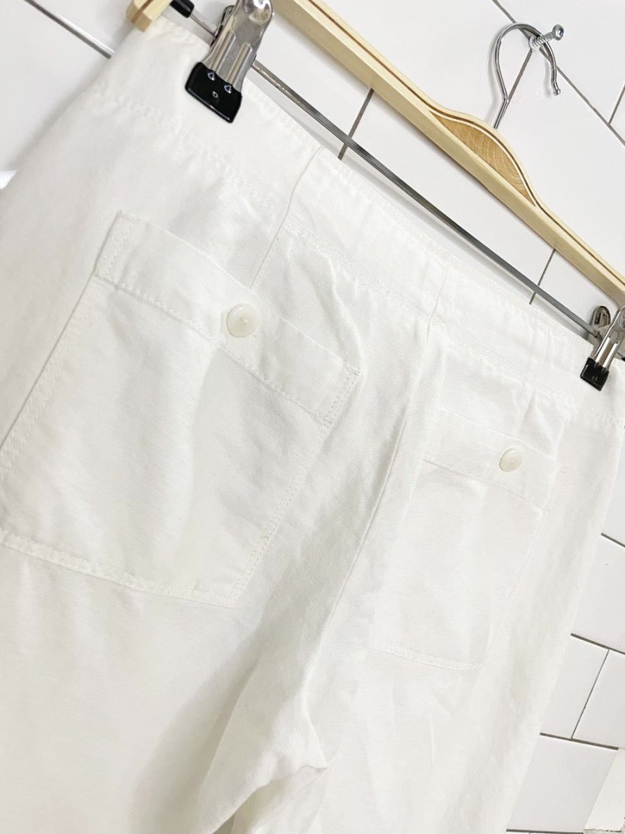 club monaco linen-blend tie waist mid-rise slim pants - good market thrift store