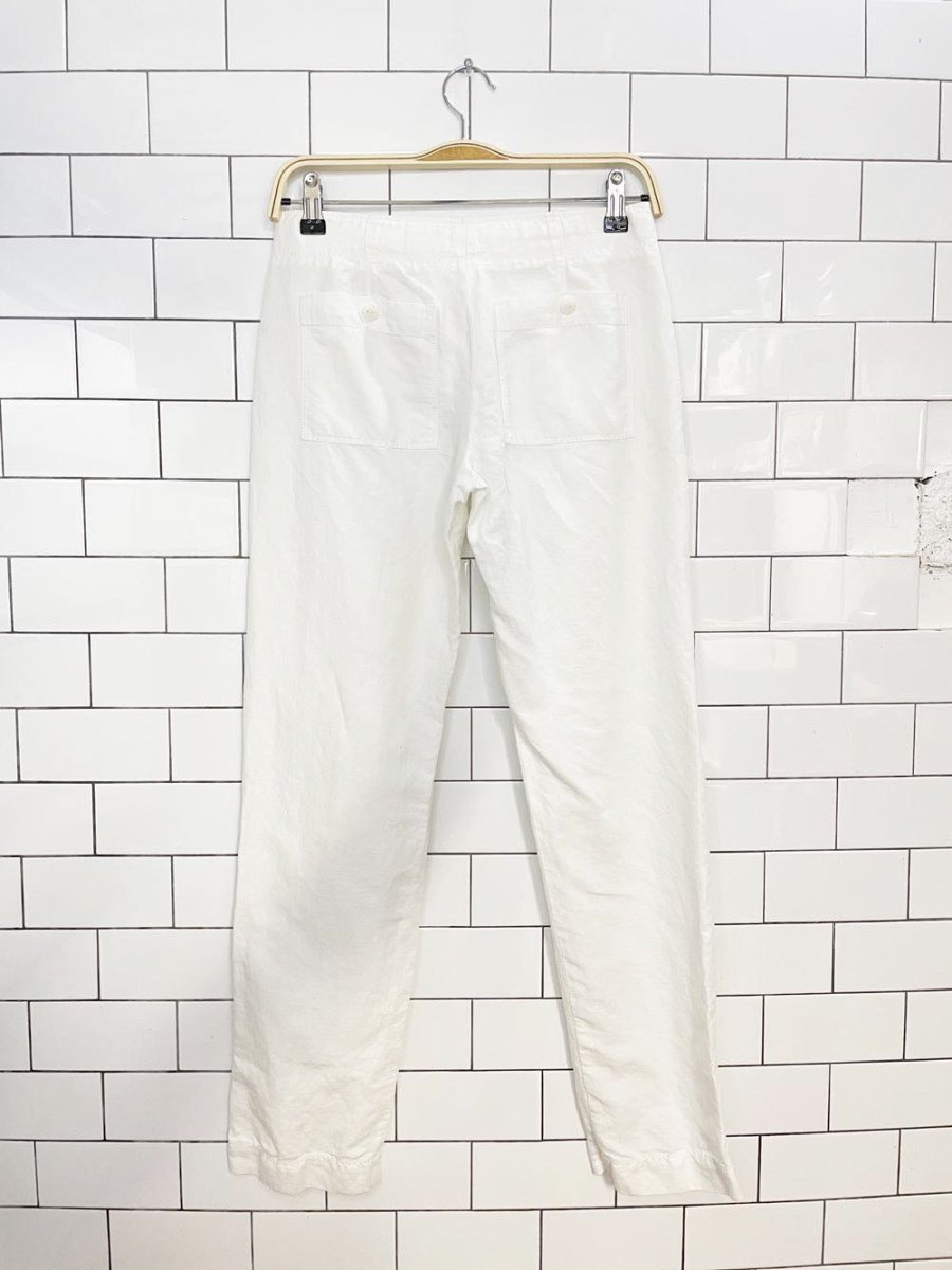 club monaco linen-blend tie waist mid-rise slim pants - good market thrift store