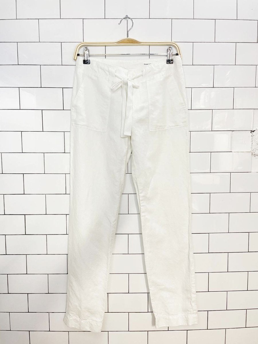 club monaco linen-blend tie waist mid-rise slim pants - good market thrift store