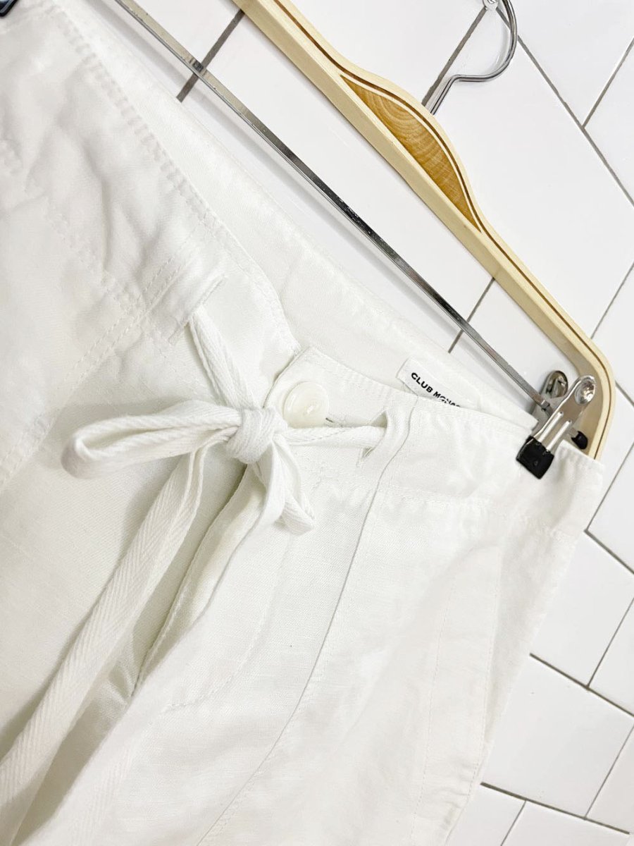 club monaco linen-blend tie waist mid-rise slim pants - good market thrift store