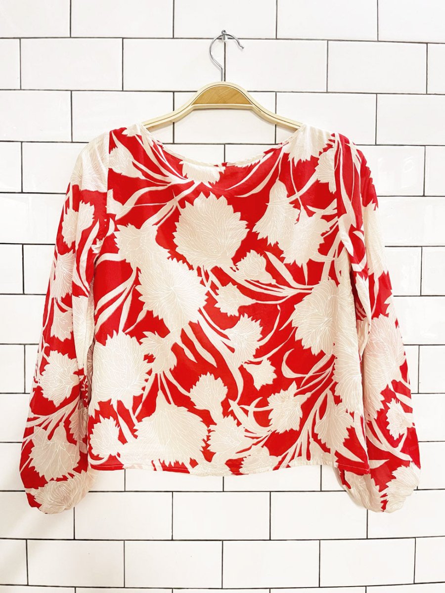 club monaco valterra silk - blend floral balloon sleeve blouse - good market thrift store