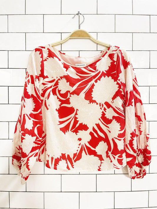 club monaco valterra silk - blend floral balloon sleeve blouse - good market thrift store