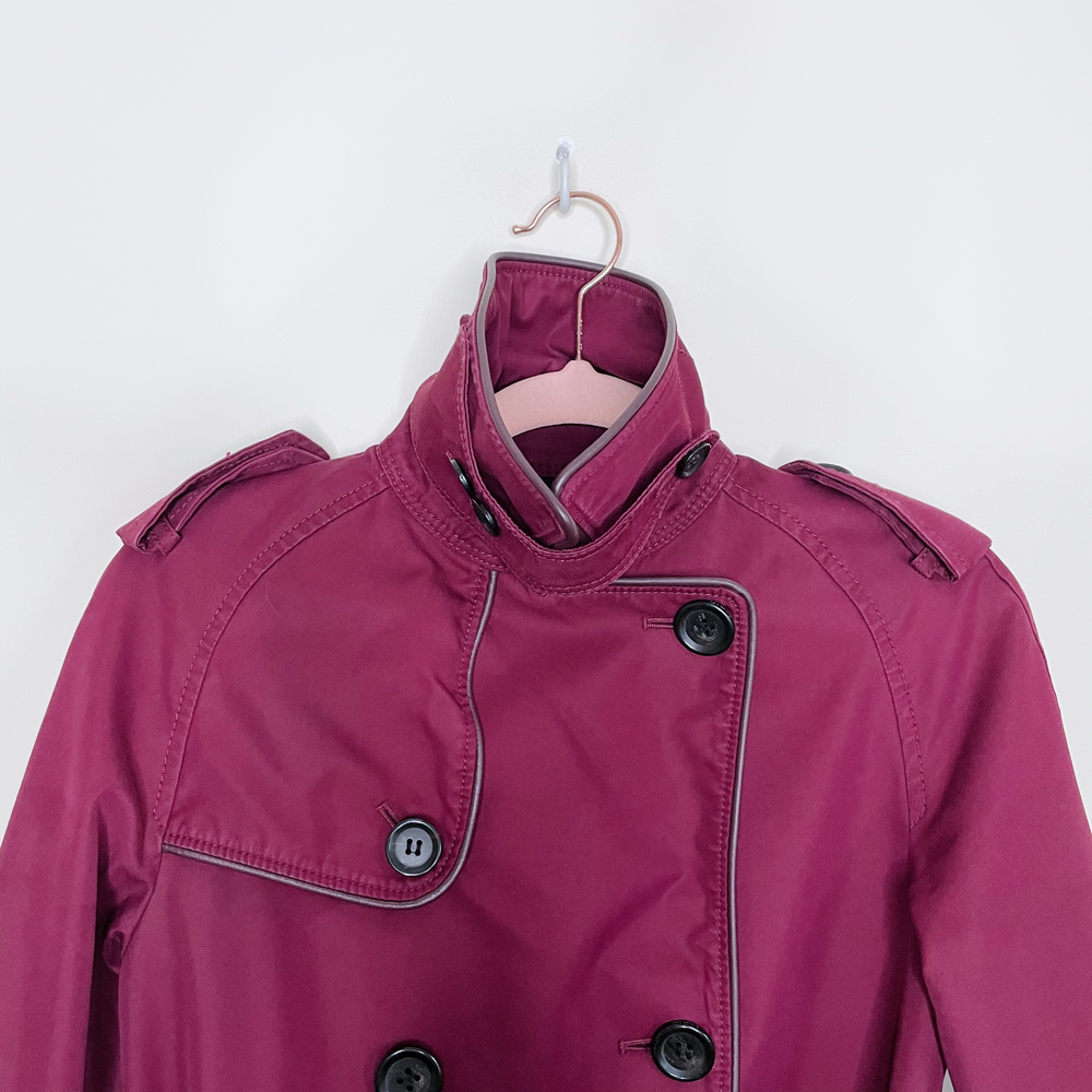 coach maroon mid-length cotton trench coat - size xs