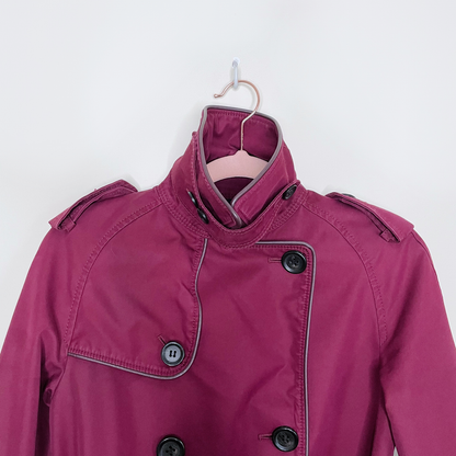 coach maroon mid-length cotton trench coat - size xs