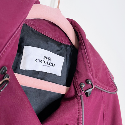 coach maroon mid-length cotton trench coat - size xs