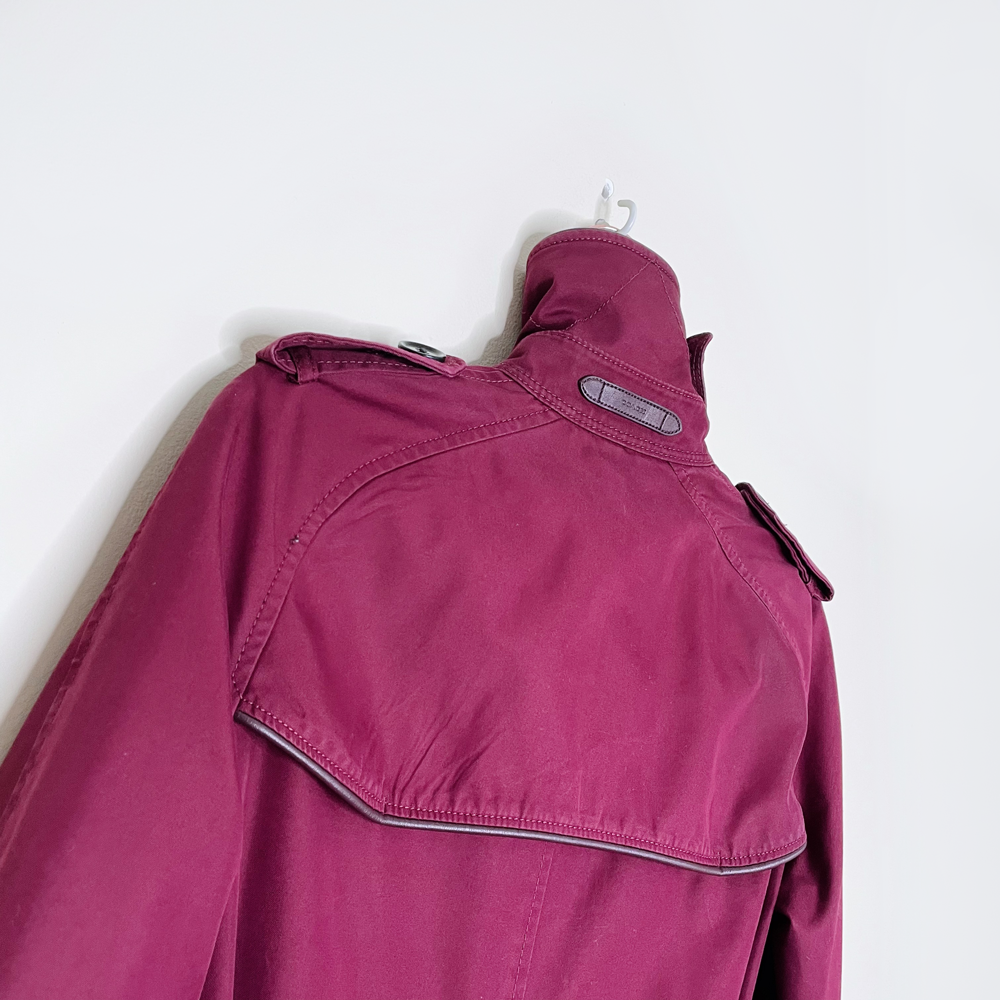 coach maroon mid-length cotton trench coat - size xs