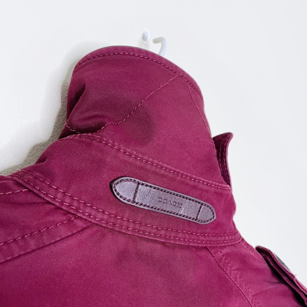 coach maroon mid-length cotton trench coat - size xs